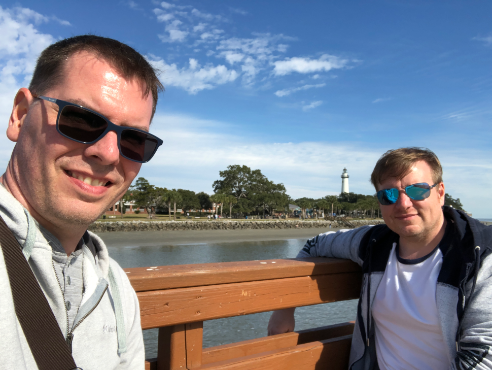 Selfie-with-the-St-Simon-Lighthouse-Fort-in-the-background